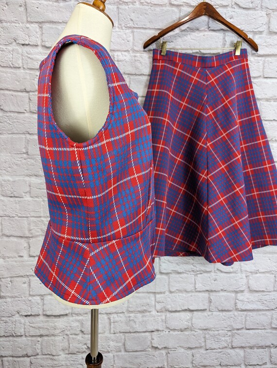 Vintage Mod Two Piece Plaid Dress - Red and Blue … - image 3
