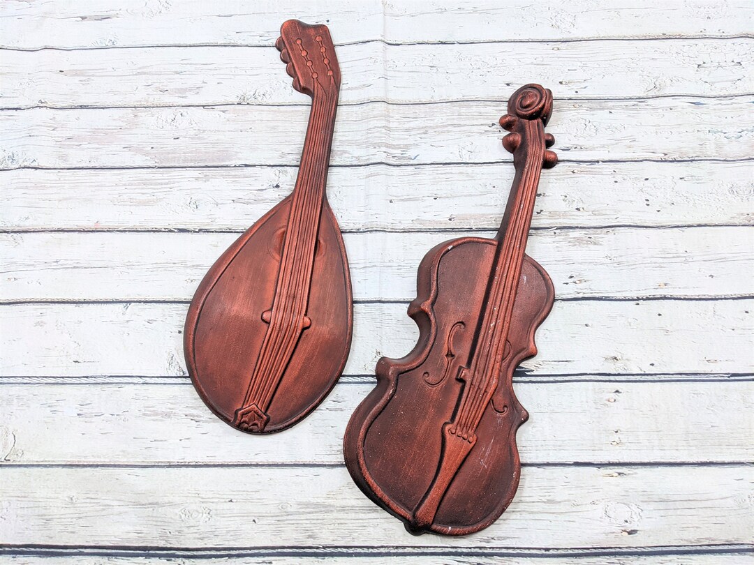 Vintage Metal Wall Art Orange Painted Violin 70's Wall Art Etsy