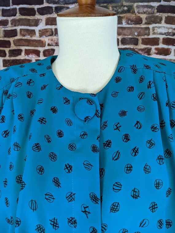 Vintage 80's Dress - Teal Black Polka Dots - Shir… - image 6