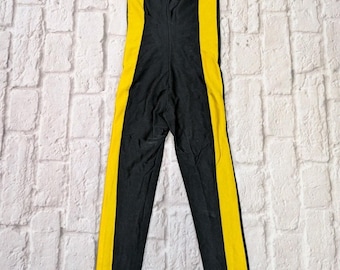 combinaison vintage justaucorps pantalon noir jaune exercice danse tenue des années 80 petit XS S