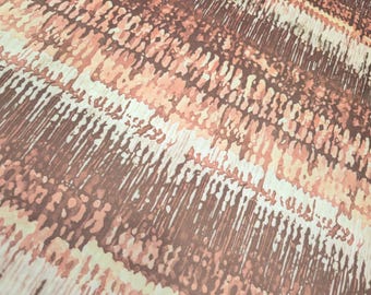 Tela de costura vintage con rayas abstractas marrones, estampado floral de los años 70 y 80, sintética, ligera y sedosa, 1,4 yardas