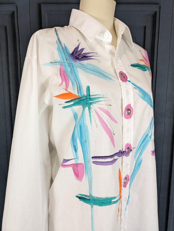 Vintage Artsy Blouse - 80's 90's Painted Shirt - S