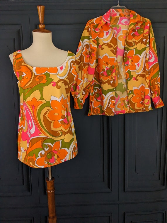 Groovy Vintage Shirt and Jacket Set - Colorful 60… - image 1