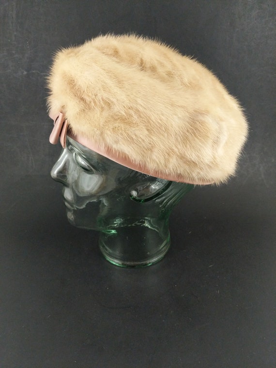 Vintage Ladies Hat Fur Cloche with Ribbon Bow 50'… - image 3