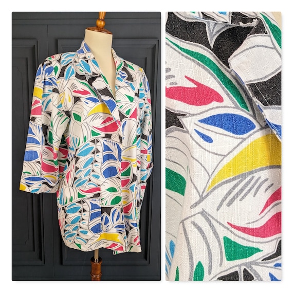 Vintage 80's Patterned Jacket - Linen Like Summer… - image 1