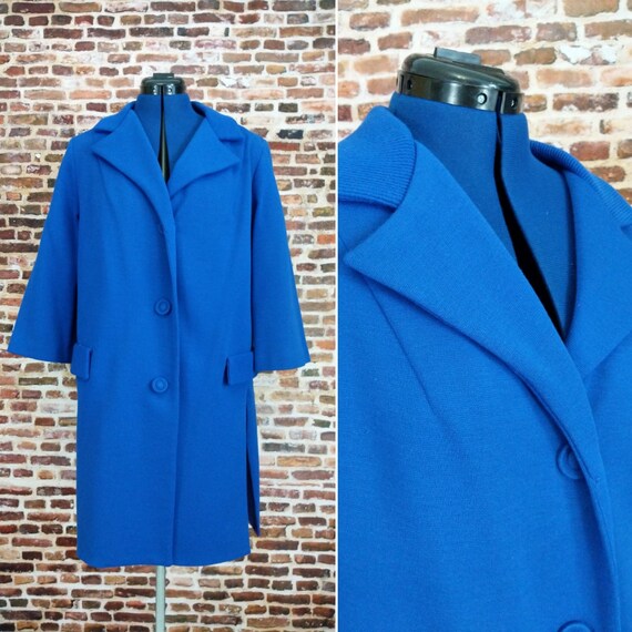 Blue 60's Coat Vintage Mod Knit Box Coat Women's L