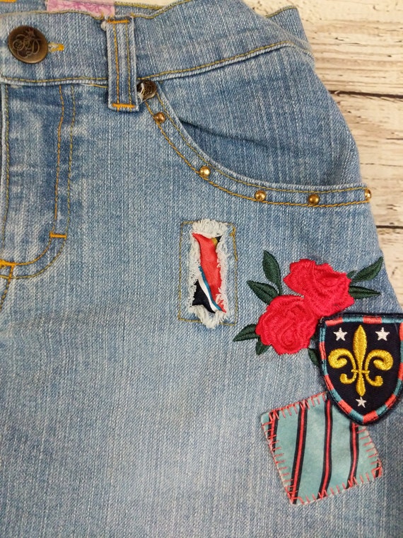 Vintage Denim Skirts 90's 00's Girls Size 8 Embro… - image 6