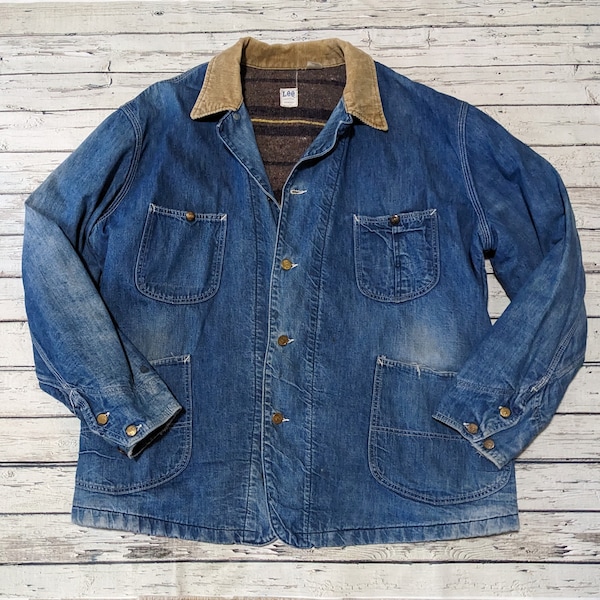 vintage Lee Denim Blanket Chore Coat - USA Union Made - Sanforized - Coffre Homme 56 » XL XXL