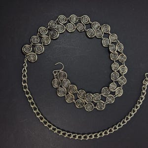 Vintage Omega silver petroglyphic artwork chain belt Vintage Omega Silver Block Petroglyph Chain Belt 38 Inches  main image 3
