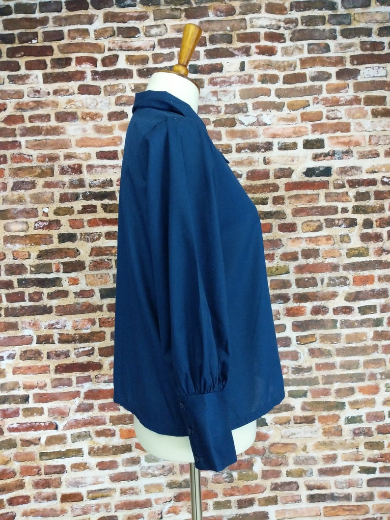 Vintage Girl/'s Shirt Mod 60/'s 70/'s Size 12 14 Blue Button Up Blouse