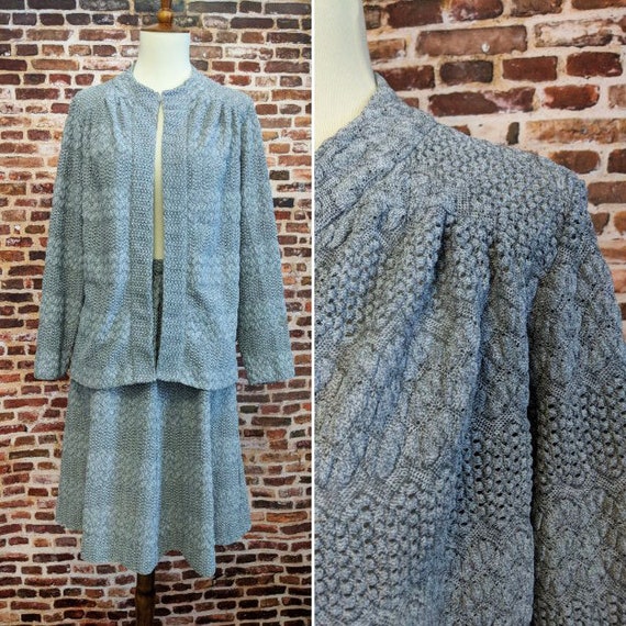 Vintage 70's 80's Dress Two Piece Grey Lace Women'