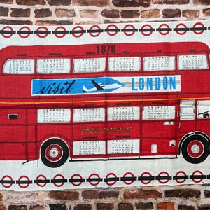 Vintage London Bus Kitchen Towel - Irish Linen Calendar Towel Year 1978
