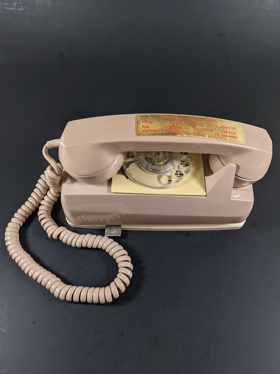 Vintage Pink Wall Phone 80's Rotary Dial Kitchen Wall Etsy