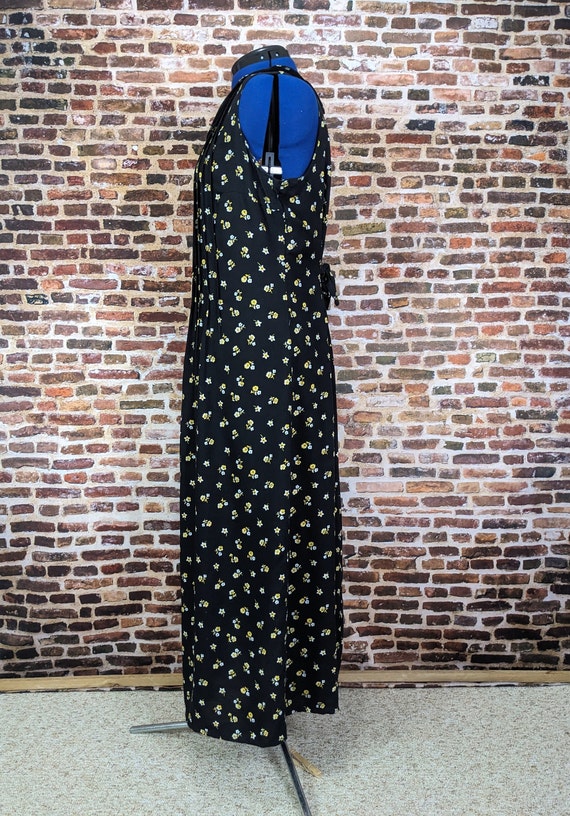 Vintage 90's Dress - Black Floral Print Rayon - S… - image 2