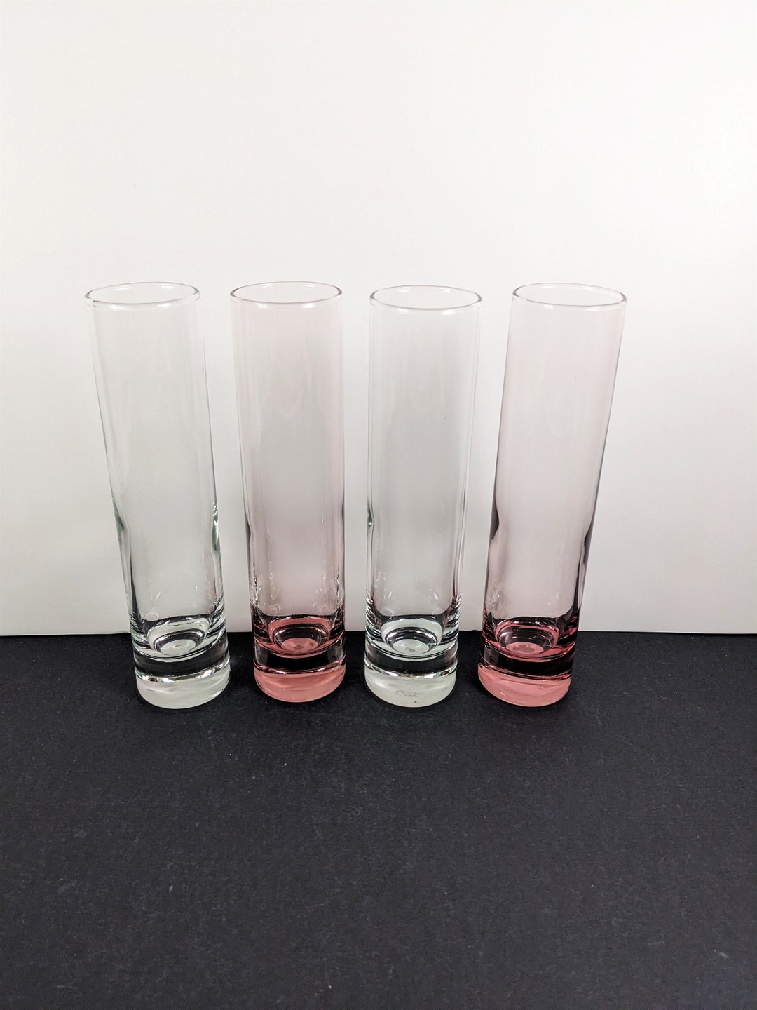 Set of 4 Vintage Libbey Bud Vases Pink and Clear Glass Tall Etsy