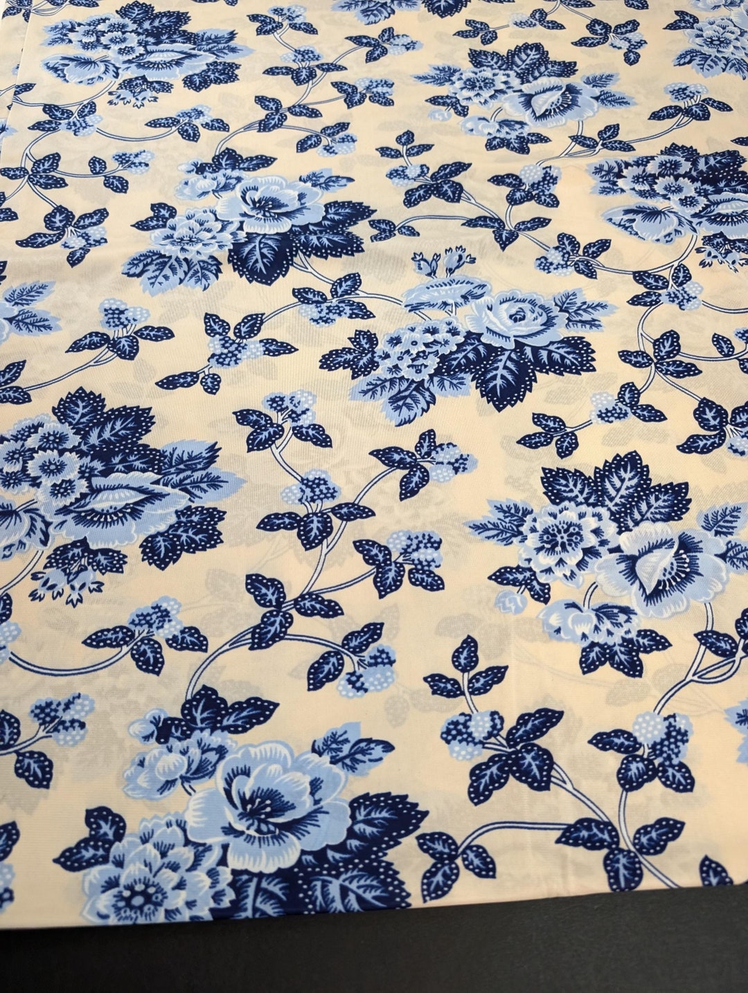 Vintage Sewing Material Fabric - Blue Floral Chintz Print off