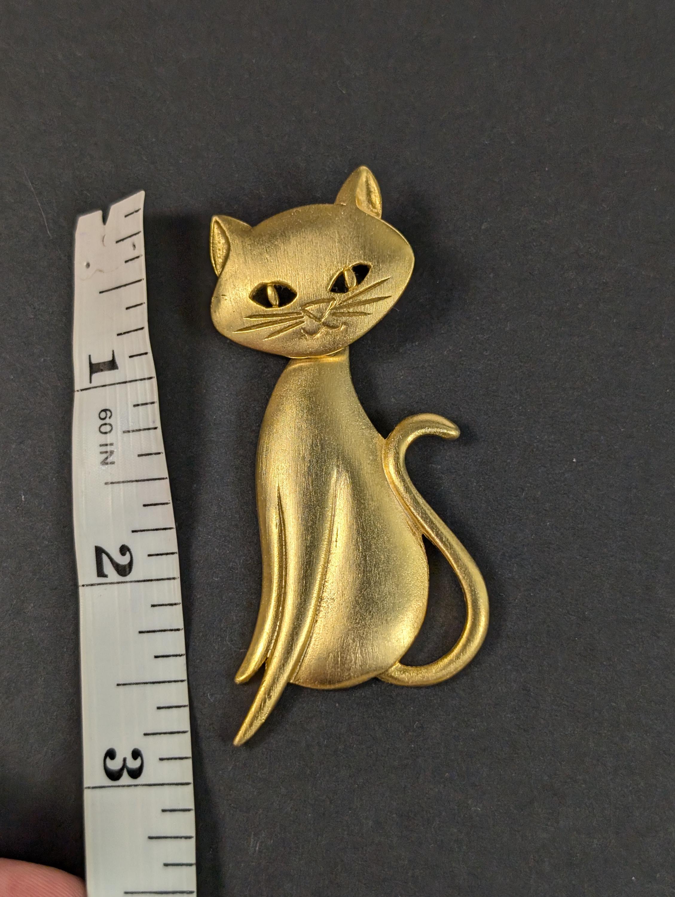 Vintage Stylized Cat Brooch - Signed M Jent 80's Does 50's MCM