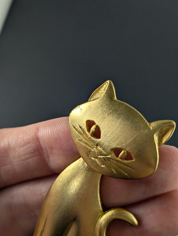 Vintage Stylized Cat Brooch - Signed M Jent 80's Does 50's MCM