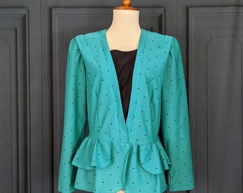 Chemisier vintage des années 80 - Chemise à manches longues bleu sarcelle avec taille Peplum - Taille L 12
