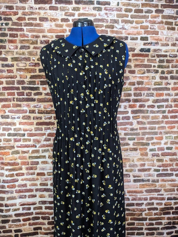 Vintage 90's Dress - Black Floral Print Rayon - S… - image 4