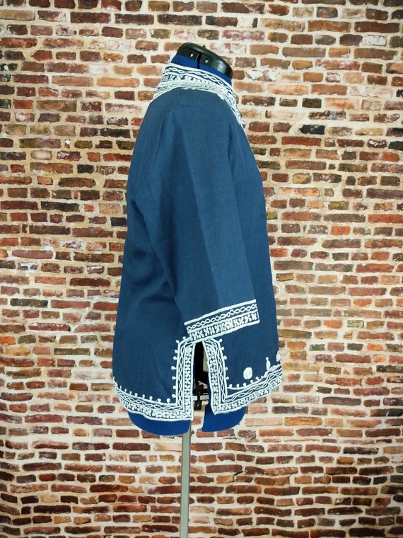 Vintage Embroidered Tunic Women's Blouse Blue Whi… - image 3