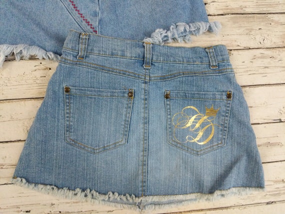 Vintage Denim Skirts 90's 00's Girls Size 8 Embro… - image 4