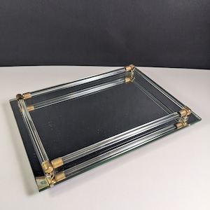 Vintage 70&#39;s 80&#39;s Glass Vanity Mirror Top Tray with Side Rails - 8 x 11 Inches - Disco Party Decor