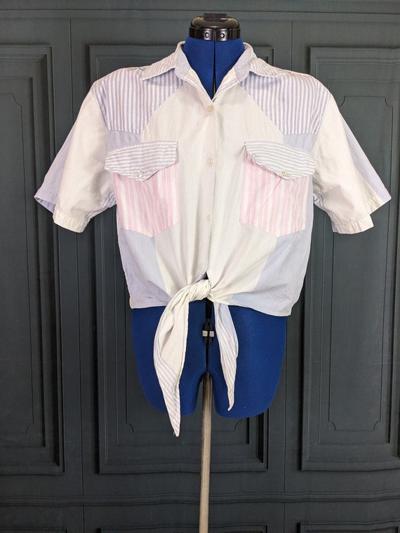 Vintage 80's Blouse - Women's Cropped Tie Waist S… - image 1