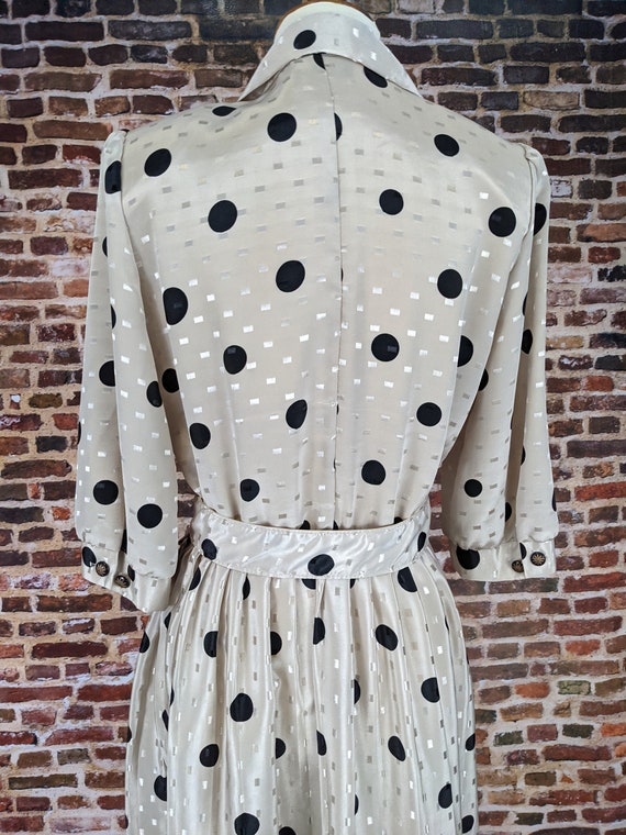 Vintage 80's Dress - Black Ecru Polka Dots - Shir… - image 6