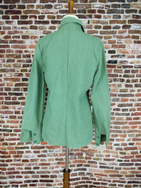 Vintage 70's Blazer Moss Green Button Up Shirt Wo… - image 7