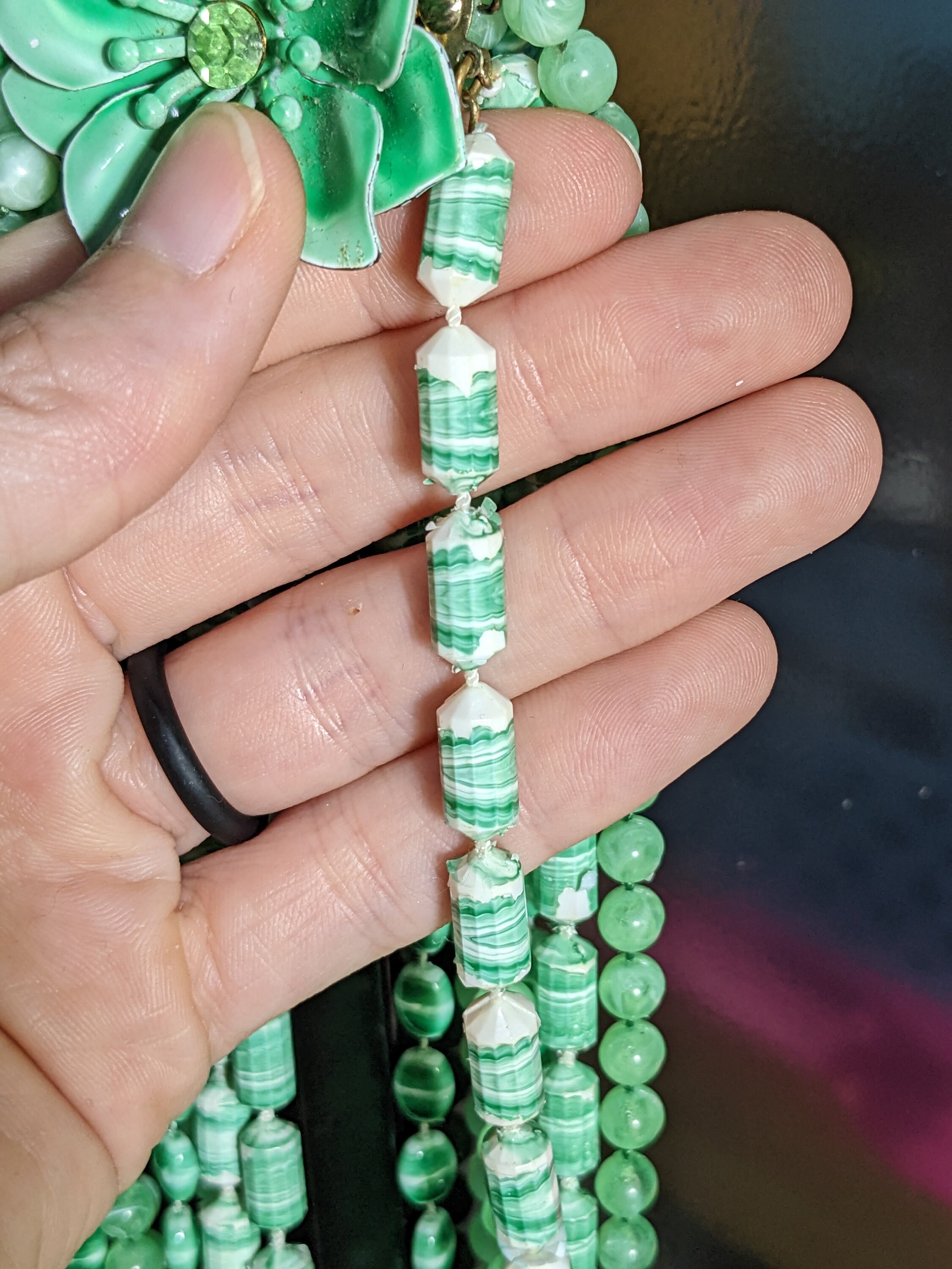 Vintage 70's Plastic Necklace Green Marble Effect - Etsy Canada