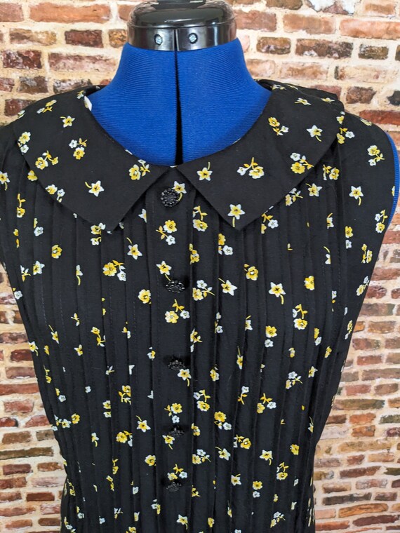 Vintage 90's Dress - Black Floral Print Rayon - S… - image 6