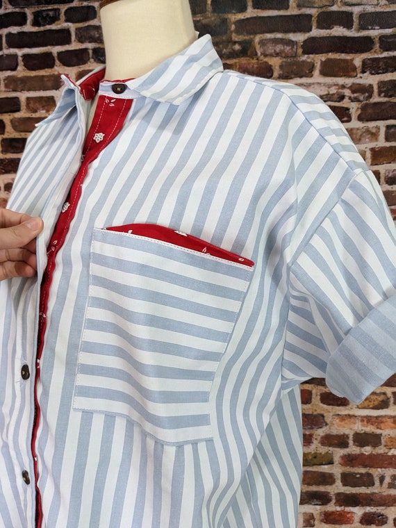 Vintage 80's Button up Shirt - Red White Blue Str… - image 4