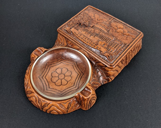 Vintage Souvenir Ashtray and Cigarette Box Carved Wood Look Washington DC Souvenir Etsy