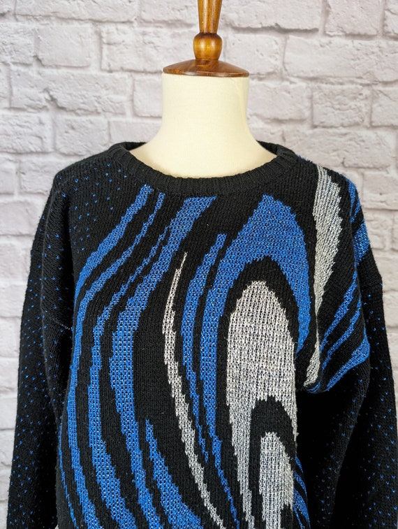 Vintage 80's Sparkle Sweater Black And Silver Col… - image 3