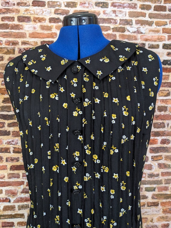 Vintage 90's Dress - Black Floral Print Rayon - S… - image 8