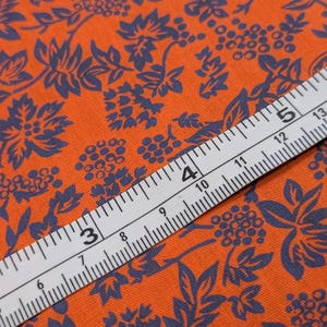 Vintage 60's 70's Sewing Fabric - Small Red and Blue Botanical Floral Print Cotton - 30 x 44 inches Sewing Material