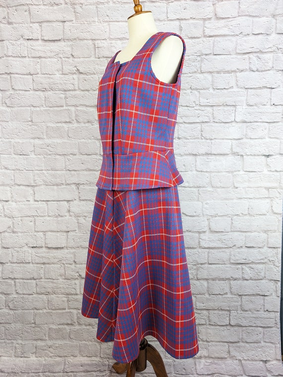 Vintage Mod Two Piece Plaid Dress - Red and Blue … - image 8