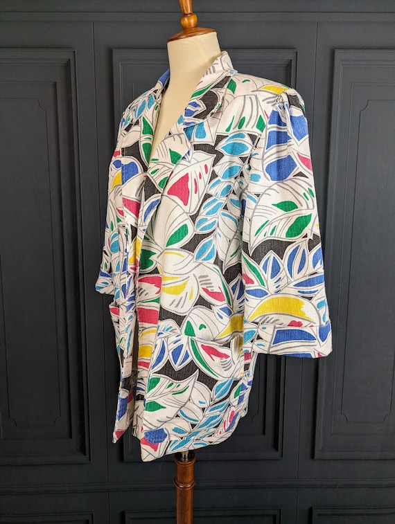 Vintage 80's Patterned Jacket - Linen Like Summer… - image 5