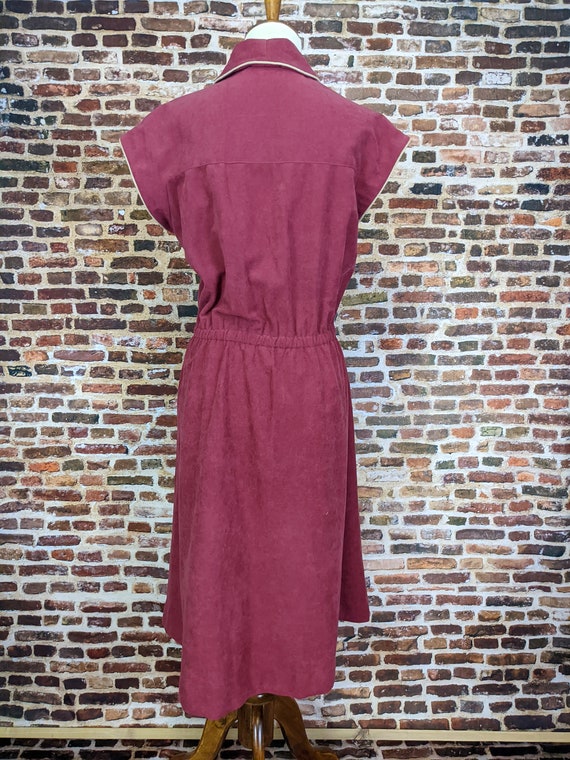 Burgundy Microsuede Dress - Simple 70's Short Sle… - image 8