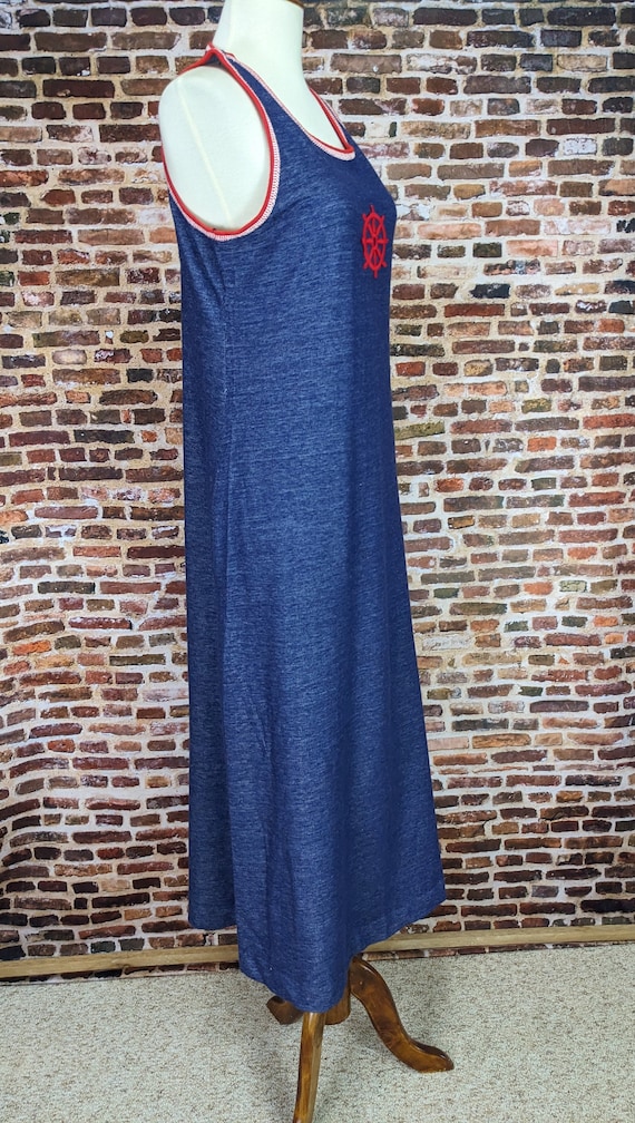 Vintage Blue and Red Nautical Maxi Dress - Size M… - image 2