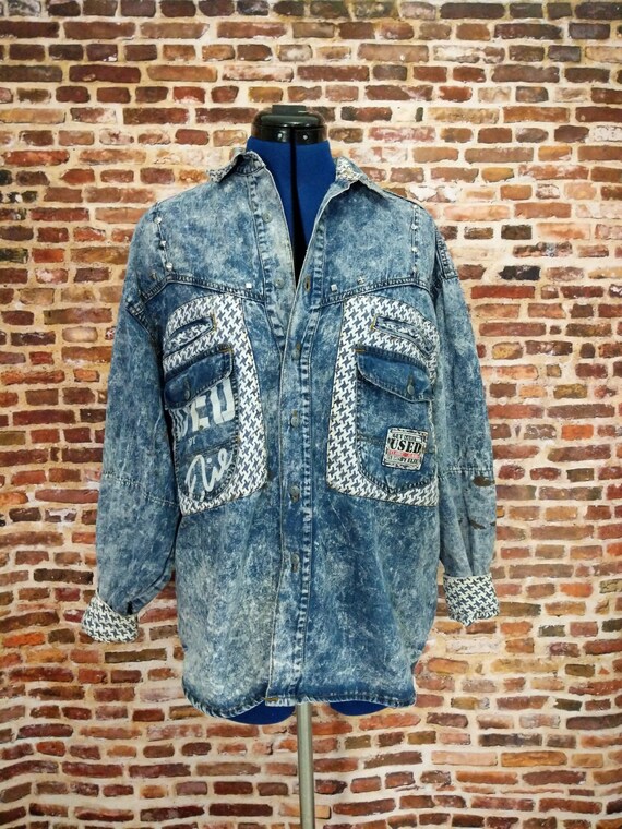 Buy Get Used by Elie Vintage 80s Denim Jacket Shirt Men's Acid