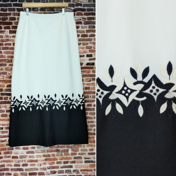 XL Black and White Skirt Vintage 60's 70's Border