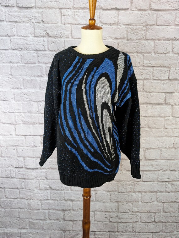 Vintage 80's Sparkle Sweater Black And Silver Col… - image 1