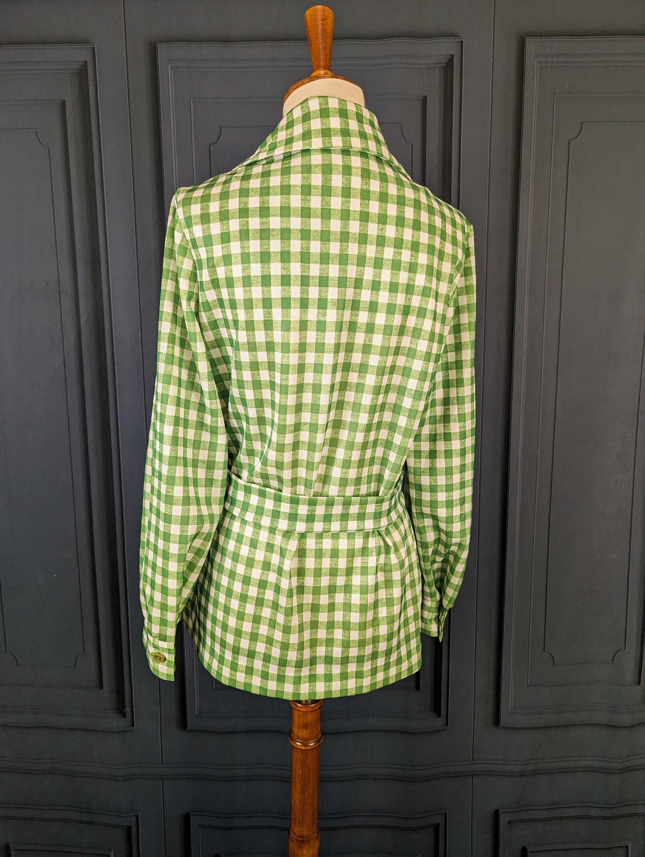 Vintage 70's Lime Green Checkered Gingham Shirt and Matching