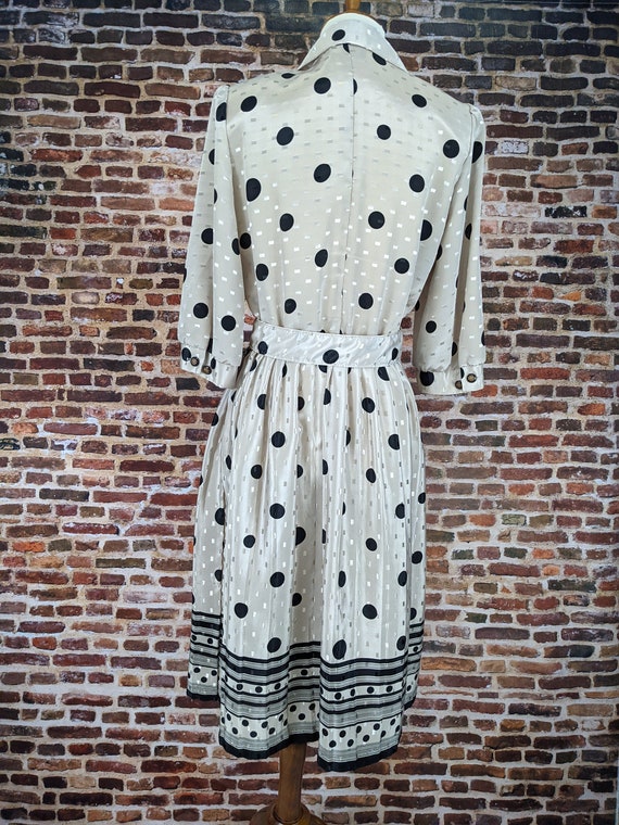 Vintage 80's Dress - Black Ecru Polka Dots - Shir… - image 3