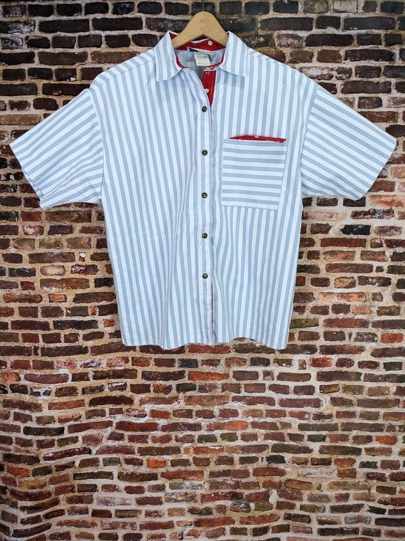 Vintage 80's Button up Shirt - Red White Blue Str… - image 2