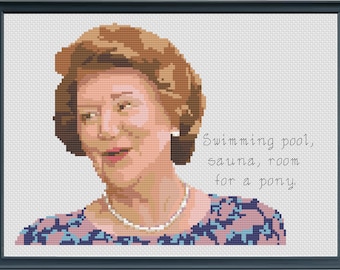 Swimming Pool, Sauna, Room for a Pony - Hyacinth Bouquet - Keeping Up Appearances - PDF Cross Stitch Pattern Download