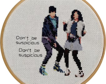 Don't be Suspicious (Smaller Size) - Jean-Ralphio and Mona-Lisa - PDF Cross Stitch Pattern Download - Parks & Rec