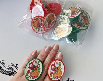 6 pack vintage Santa rings red or green